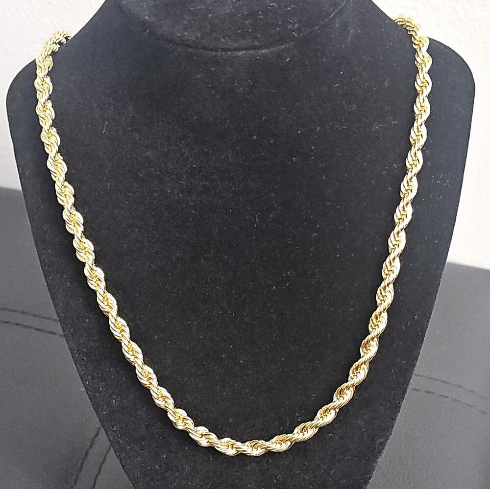 36in 14k Italy stamped Gold Plated brass-6mm Rope Chain with lobster Closure